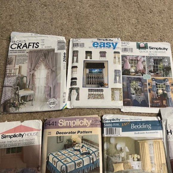 Bundle of 8 Sewing Patterns Crafts Home Decor Window Treatments Pillows Quilts - Picture 2 of 9